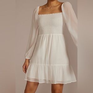 DB smocked long-sleeve chiffon short dress